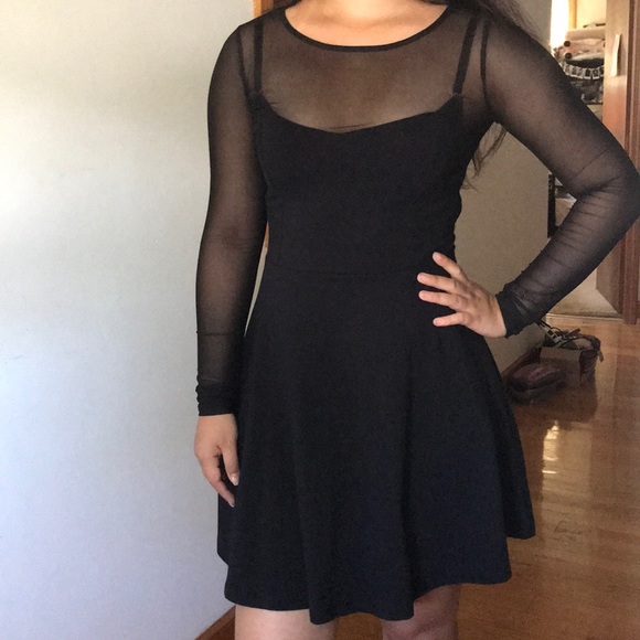 mesh sleeve skater dress